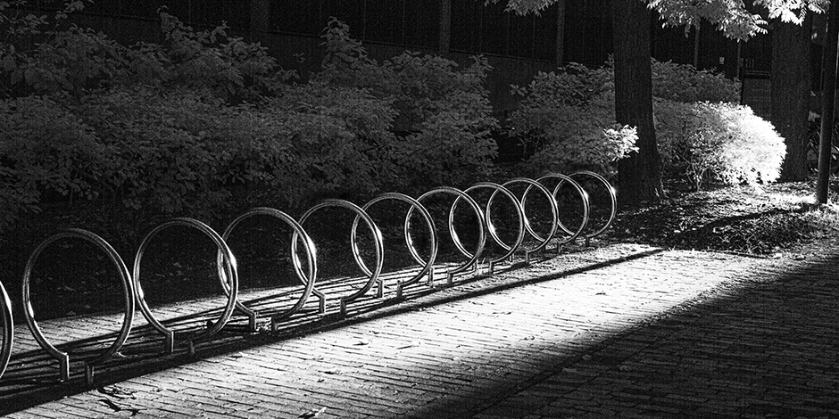 bike racks and a shaft of light